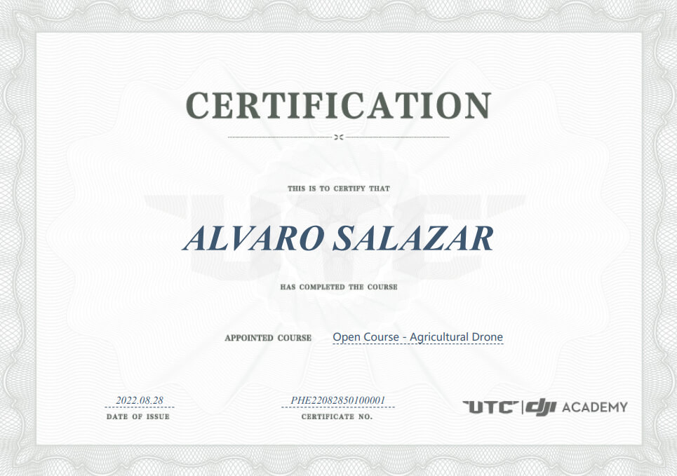 dji agriculture certificartion alvaro